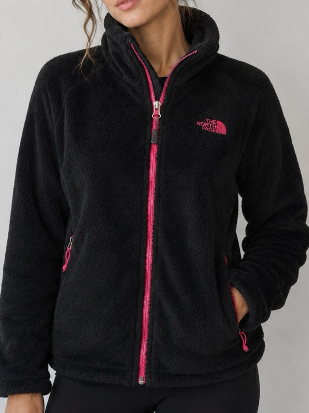 The North Face Black Pink Full Zip Osito Fleece Jacket Size M